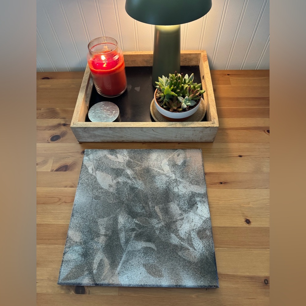 New Original Artwork Abstract Gray and White Leaf Canvas Art